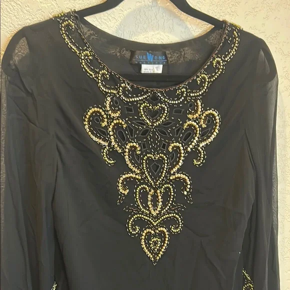 Sue Wong Black Top with Gold Embellishments - Picture 3 of 7